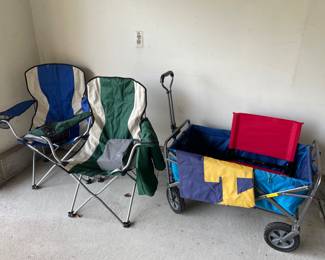 Sport/camping folding chairs, and folding wagon