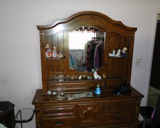 Large wood dresser with mirror hutch