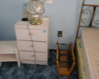Small table lamp, three drawer storage cabinet, and very nice magazine holder