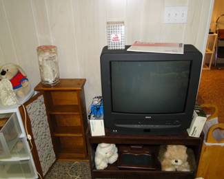 Large console TV, with stand and nice small storage cabinet