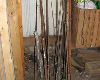 fishing poles, vintage and modern