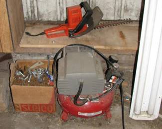 pancake compressor and a hedge trimmer