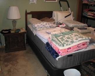 nice bed with like new mattress, linens, night stand that matches dressers and more