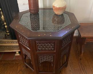Octagonal carved panel side table