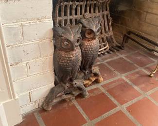 Cast iron owl andirons 