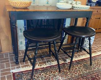 Custom made counter height table & 2 saddle stools