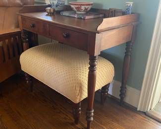 Antique desk & Upholstered ottoman