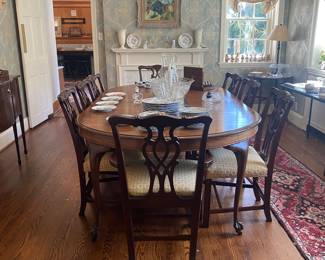 Vintage round to oval dining table & 8 Chippendale style chairs (sold separately)