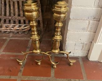Antique petite brass andirons