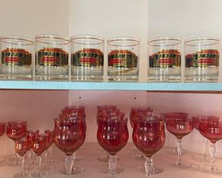 Mid- Century Modern barware & Vintage cranberry glass goblets