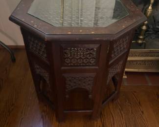 Octagonal carved panel side table