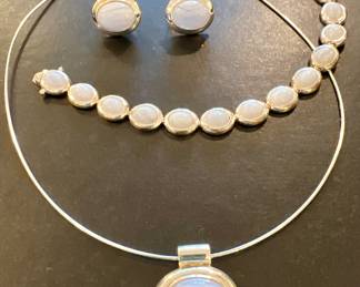 Sterling Silver & Blue Lace Agate Necklace, Bracelet & Earrings