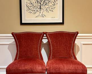 (2) Lee Industries Chenille Chairs with Nailhead Trim