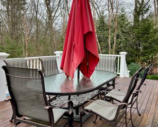 Abba Patio Table, Umbrella & 6 Armchairs