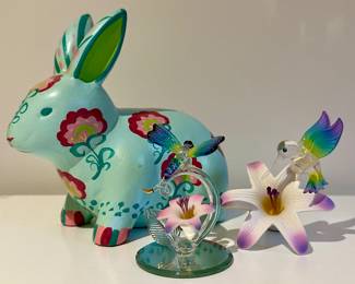 Bunny Piggybank & Crystal Hummingbirds