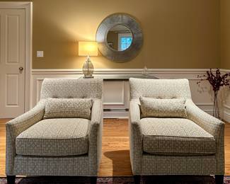(2) Upholstered Armchairs with Matching Pillows
