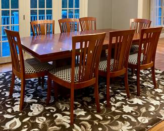 Stickley Furniture Highlands Pedestal Dining Table with 8 Bayonne Chairs