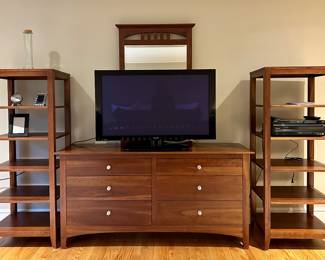 (2) Ethan Allen Etageres, Elite TV & Ethan Allen Dresser & Mirror
