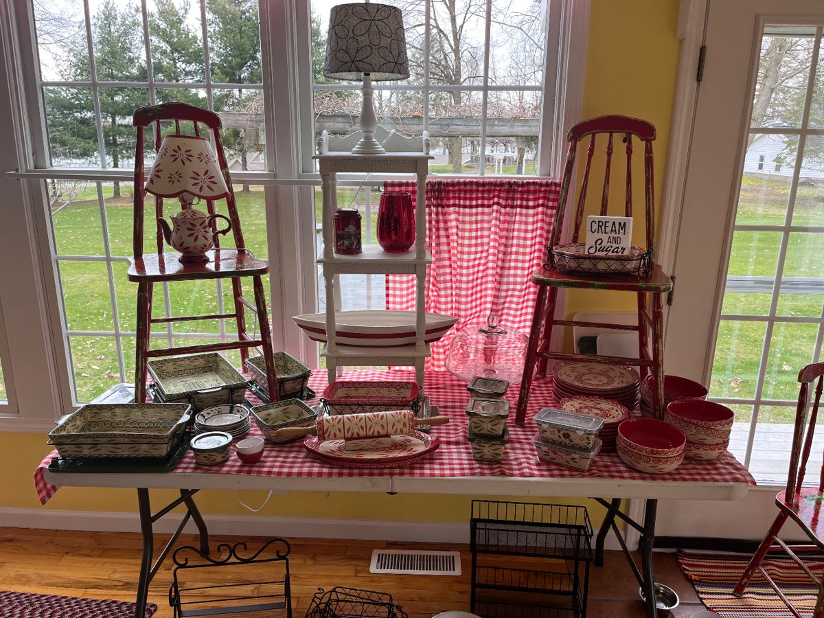 kitchen items and antique chairs 