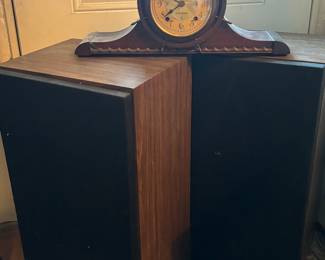 Speakers, vintage nautical clock