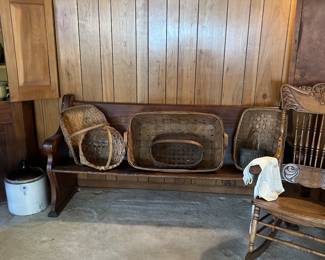 Primitive baskets, church pew