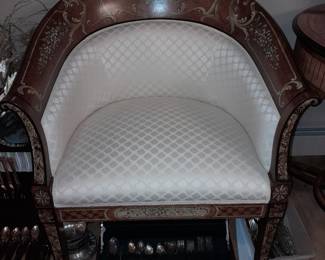 Hand Painted Wood Carved Chair With Custom Ivory Colored Fabric - 2 Available (Most Likely Imported From Italy)