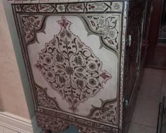 BEAUTIFUL Moroccan Hand Painted 2 Door Cabinet With 1 Interior Shelf (Original Purchase Price Of $2,625 From Wallis Grant Interiors.)