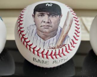 Collectible 5 Piece "Baseball Hall Of Fame Original Class Of 1936" (Ty Cobb, Babe Ruth, Honus Wagner, Christy Matthewson, & Walter Johnson)  Hand Painted And Hand Signed Baseballs By World Renowned Artist Doo S. Oh. (Uncertified).