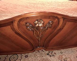 Walnut Veneer (With An Antico Finish) Headboard, Footboard, & Side Rails By Invincible IPF "Medea Collection" (Original Purchase Price Of $13,740 From Wallis Grant Interiors.)