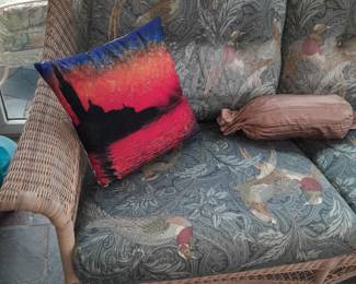 Brown Jordan Wicker Settee W/ Fern Leaf Upholstered Cushion (Original Purchase Price Of $1,899 From Wallis Grant Interiors.)