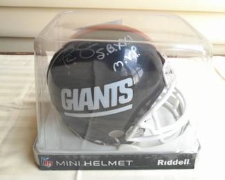 NY Giants Mini Helmet Autographed By Phil Simms Super Bowl 21 (Certified By Steiner Sports W/ Identification Card)