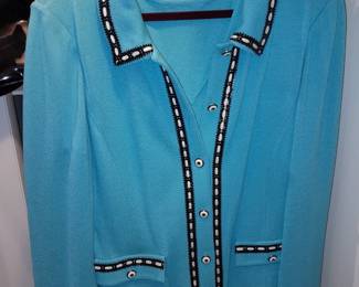 St. John Collection Blue Blazer W/ Black & White Pinstripe