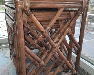 Vintage Bamboo Nesting Snack tables