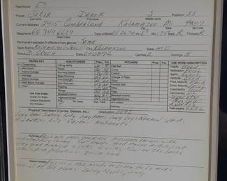 Framed Collage Of Derek Jeter&nbsp;With Replica 1992 Scouting Report, Photograph, Plaque, & Genuine Captain Patch. (Uncertified). Measures 17.5x19.