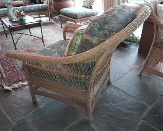 Brown Jordan Wicker Armchair W/ Fern Leaf Upholstered Cushions - 2 Available (Original Purchase Price Of $959 Each From Wallis Grant Interiors.)