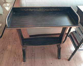 Black End Table W/ Gold Painted Trim Details (Original Purchase Price Of $588 From Wallis Grant Interiors.)