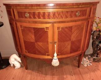 Late 20th Century Vintage Regency Marquetry Demilune Console Cabinet W/ Inlaid Wood (Italy)