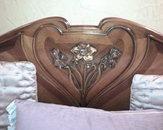Walnut Veneer (With An Antico Finish) Headboard, Footboard, & Side Rails By Invincible IPF "Medea Collection" (Original Purchase Price Of $13,740 From Wallis Grant Interiors.)