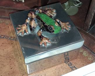Enameled Frog Silver Toned Trinket Box