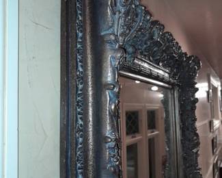 LARGE Ornate Wood Carved Mirror W/ Bronze Finish