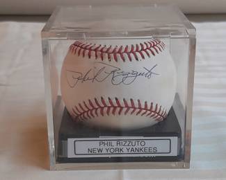 Baseball In Display Case Autographed By Phil Rizzuto - NY Yankees. (Certified By PSA/DNA).