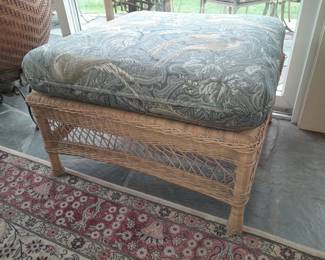 Brown Jordan Wicker Ottoman W/ Fern Leaf Upholstered Cushion - 2 Available (Originally Purchased From Wallis Grant Interiors.)