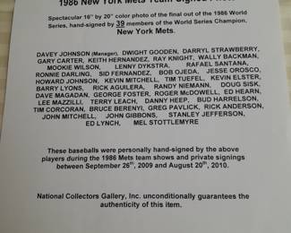 Photograph Of Jesse Orosco "The Final Out" Autographed By The Entire 1986 NY Mets World Series Champion Team. (Certified By National Collectors Gallery In Ridgewood, NJ & JackBerkSports.com). Measures 16x20.