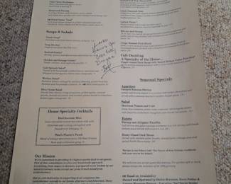 Autographed Celebrity Chef Menu From "Brennan's"
