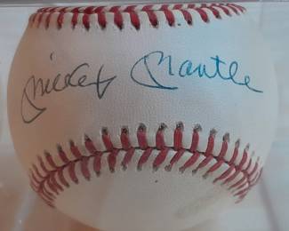 Baseball In Display Case Autographed By Mickey Mantle - NY Yankees. (Certified By JSA).