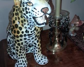 Large Leopard Figurine W/ Candlestick Holder