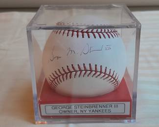 Baseball In Display Case Autographed By George Steinbrenner III - NY Yankees Owner. (Certified By PSA/DNA). 
