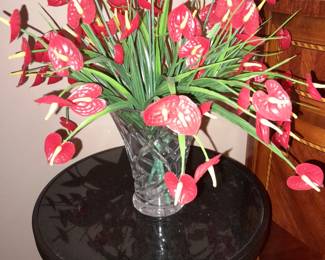 Faux Floral Arrangement In Crystal Vase