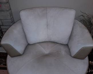 BEAUTIFUL Modern Round Suede And Leather Swivel Chair With Chrome Base (Hand Made In Italy)