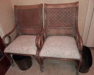 2 Bamboo & Rattan Chairs With Custom Ivory Colored Upholstered Seats (Original Purchase Price Of $498 Each From Wallis Grant Interiors.)